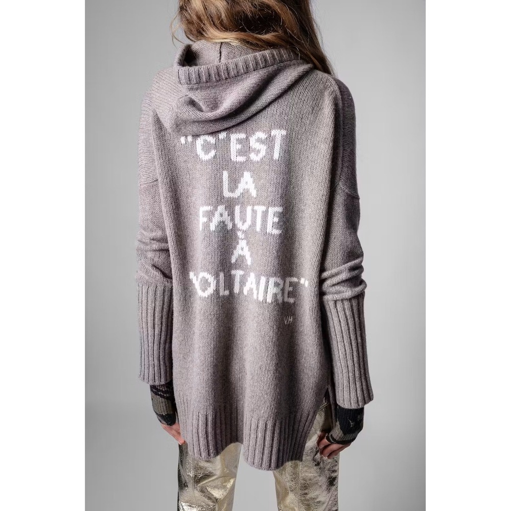 Zadig & Voltaire Salma Cardigan Faute Merino Wool Zip Hoodie Brown Women Sz XS